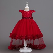 Wedding Party Ball Gown Kids Girls Embroidery Flower Evening Formal Prom Dresses