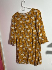 Old Navy Yellow Floral Shift Mini Dress with Ruffle 3/4 Sleeves