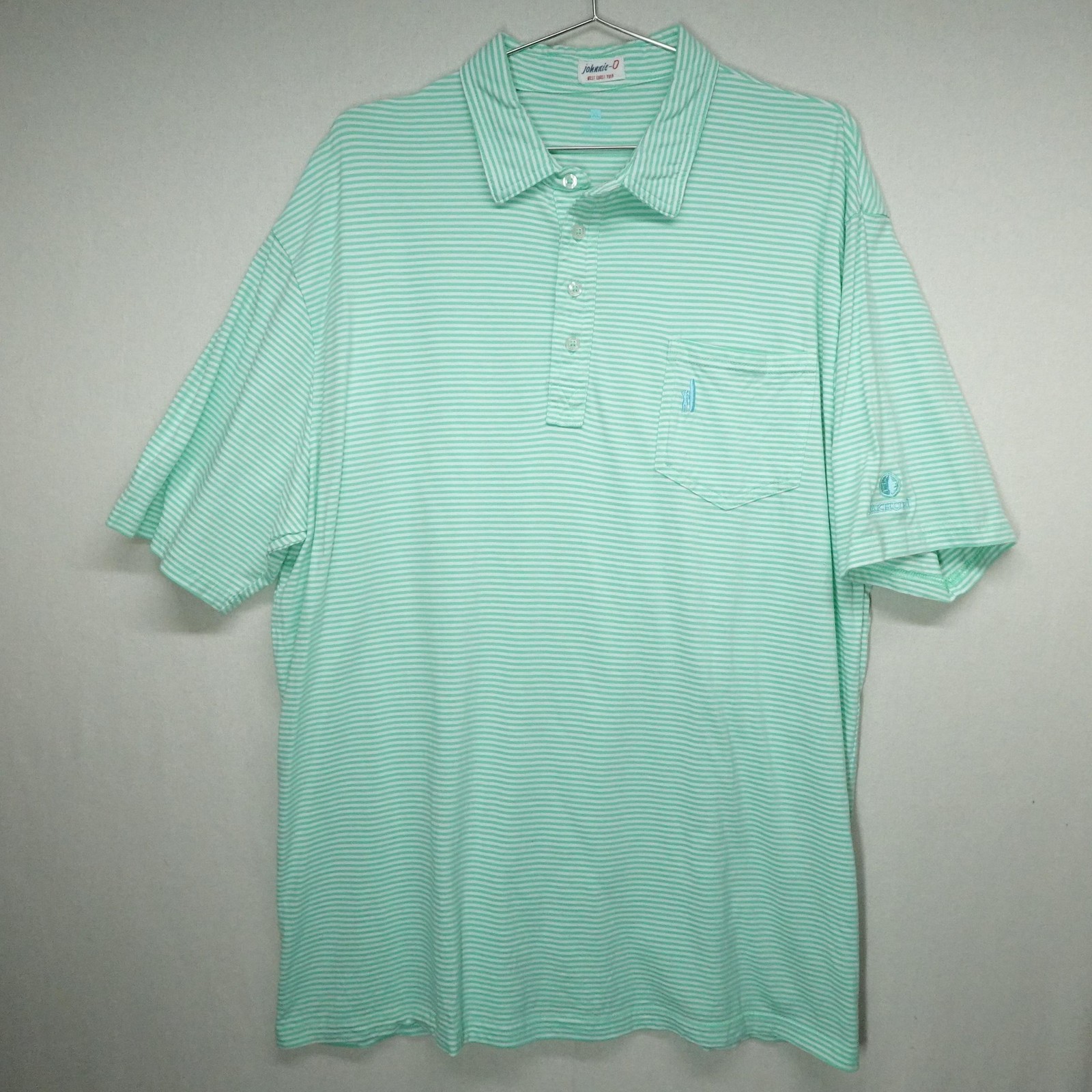 Johnnie-O Polo Shirt Mens XL Green White Stripe Cotton Soft Oakhurst Golf