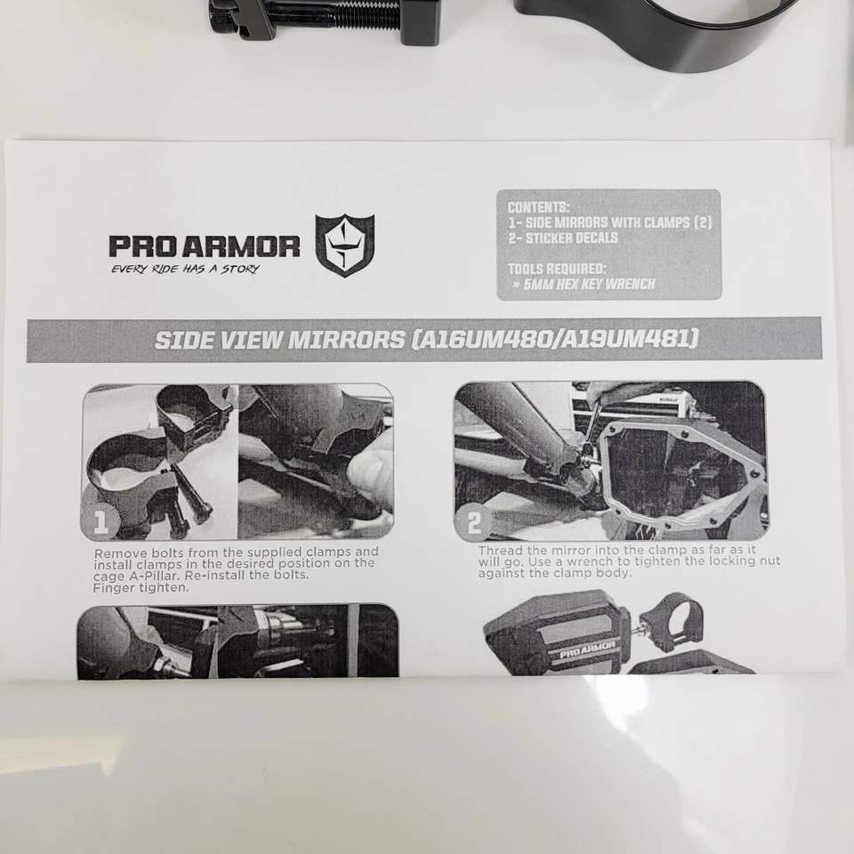 Espejos retrovisores laterales Pro Armor Universal Polaris azul abrazadera de 2" para Kawasaki Can-am Foto 3 de 4