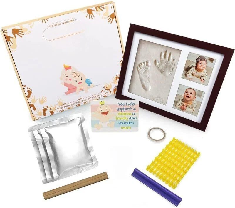 Kit de huellas y huellas de manos para bebés, marco de fotos con impresión de manos de arcilla-regalo de baby shower Foto 2 de 4