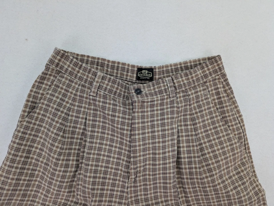 Pantalones Cortos Para Mujer De Colección Años 90 Talla 12 Lee Informales Marrón A Cuadros Plisados Mamá Foto 3 de 4