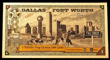 2025 Dallas, TX Texas Gold Polymer Notes 1/1000th Troy Oz 24KT .9999 Goldback