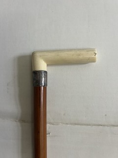 Antiker Jugendstil Spazierstock Von 1898 ! Knochen Edelholz Horn Silber Gravur!