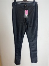 Ladies Pretty little things Black Denim Coated Trousers Size 12 New With Tags 