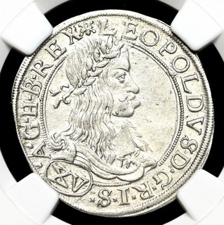 AUSTRIA Vienna. Leopold I Silver 15 Kreuzer 1662 CA NGC AU Details
