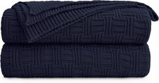 100 Cotton Navy Blue Cable Knit Throw Blanket Couch Sofa Bed 60 x 80