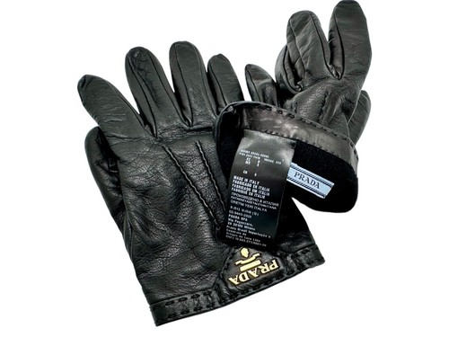 Guantes Prada Nero cuero negro talla 8 mujer cachemira - Imagen 5 de 5