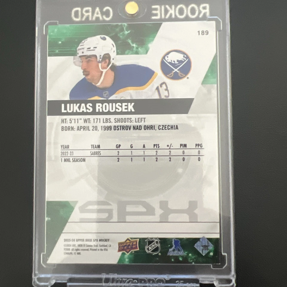 2023-24 Upper Deck SPx Rookies /299 Lukas Rousek #189 Rookie Buffalo Sabres RC - Image 3 of 4