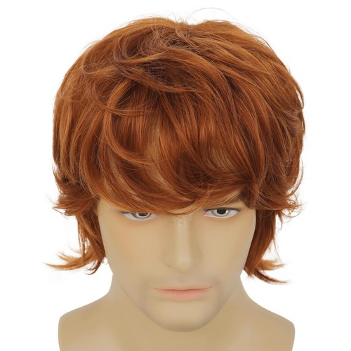 WIWIGE Hombre Rojo Naranja Peluca Capa Corta Esponjosa Natural Sintético Disfraz Moda - Imagen 8 de 24