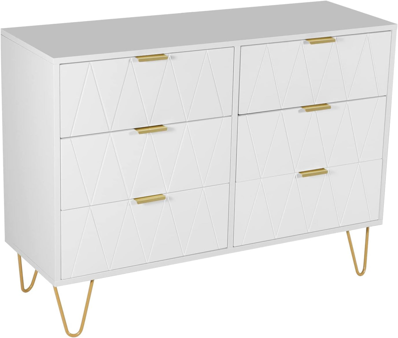 Commode 6 tiroirs en bois blanc meuble de rangement de 100 cm pour chambre