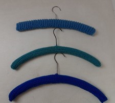 Lot of 3 Yarn Covered 17" Wood Hangers Granny Crochet Knitted Handmade 426