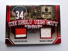 MICHAEL JORDAN WALTER PAYTON #/4 GAME USED JERSEY PATCH CARD LEAF ITG CHICAGO