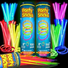 PartySticks Ultra Bright Glow Sticks Bulk Party Supplies 200 Pack - 8" Multi 