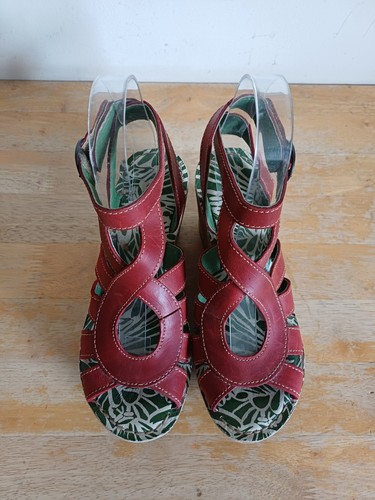 Ladies FLY London Red Leather Cork Wedge Platform Sandals, Size UK 3, EU 36 - Picture 6 of 23