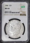 1886 VAM-1E2 Morgan Silver Dollar NGC MS64 - 90% Silver