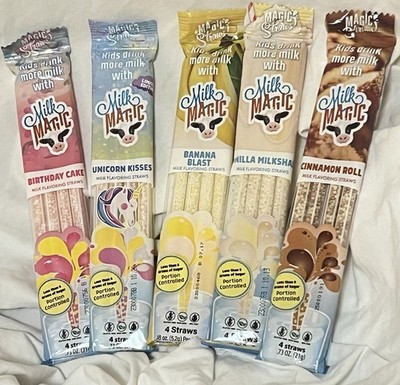 Milk Magic Straws Variety LTD Unicorn Banana Vanilla Strawberry Cake Cinnamon