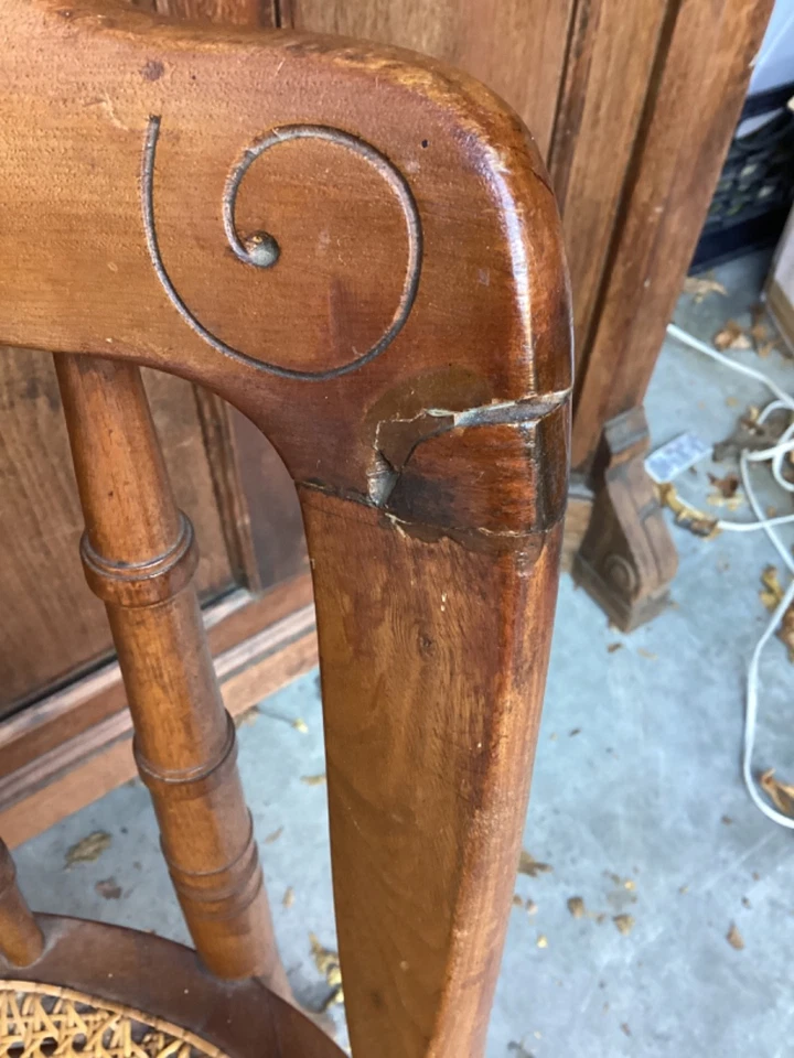 Antique Cane Bottom Spindle Back Style Wood Mahogany Chair - Image 4 of 4