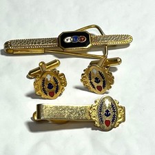 Vintage Goldtone Odd Fellows FLT IOOF Cufflinks Tie Clips Set