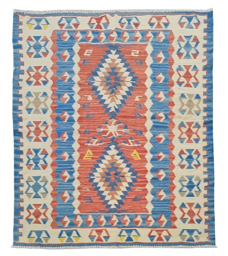Amazing Hand Knotted Vintage Afghan Chobi Kilim Wool Area Rug 6.2 x 4.9 Ft