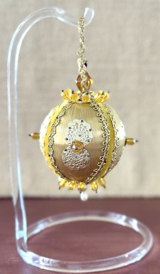 Vtg. GOLD Satin Handcrafted Push Pin Sequin Beaded Ornament (Easter/Christmas)