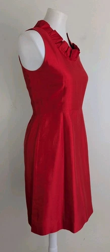 Abito smanicato misto seta KATE SPADE rossetto rosso scollo a volant 2 vecchi so us intime ottimeioni
