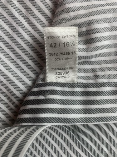 Eton Contemporary Mens 100% Cotton Long Sleeve Dress Shirt Sz 42-16.5 Gray/White - Picture 5 of 8