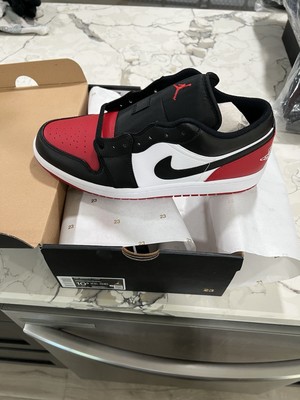 Air Jordan 1 Low Bred Toe 2.0 Varsity Red Black Mens Size 10.5 New Nike Sneakers