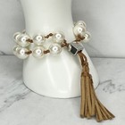 Chico's Faux Pearl Beaded Double Strand Adjustable Tassel Bracelet