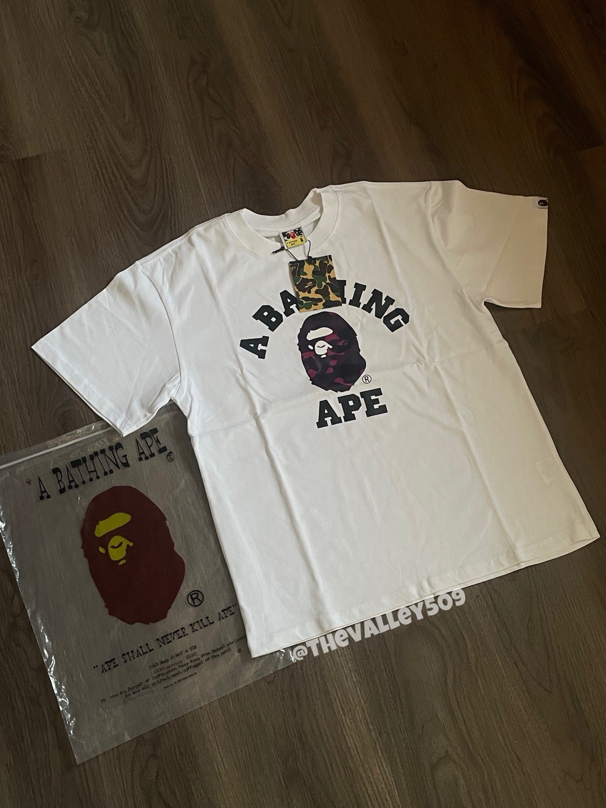 Bape College Tee Premium Quality White Purple Size Medium