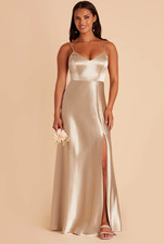 Birdy Grey Bridesmaid Dress Jay Shiny Satin Neutral Champagne Women's LARGE NWT