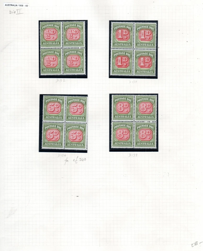 Australia 1918-60 Sidehead y franqueo debido emisiones en 3 hojas de álbum MLH/MH Foto 3 de 3