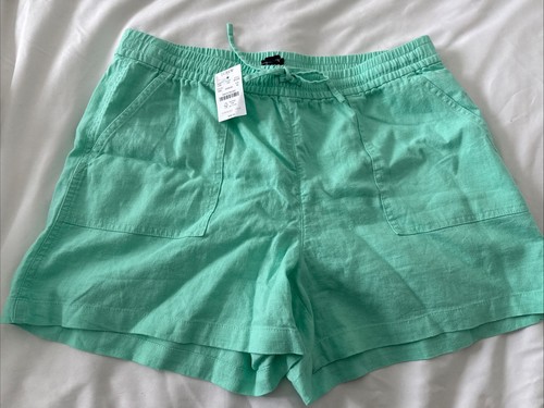 NWT M Women's J.Crew Factory Mint Green Pull-on Linen Blend Patch Pocket Shorts
