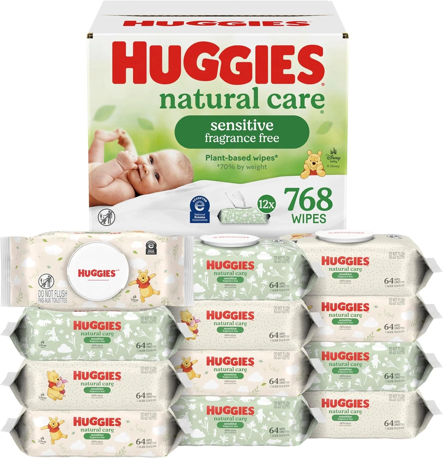 Huggies Natural Care Sensitive Baby Wipes, Unscented, Hypoallergenic, 99% Purifi