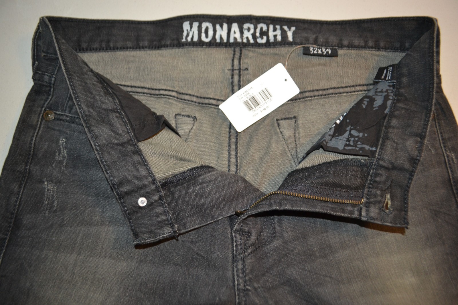 NWT Monarchy Men Straight Black Distressed Cotton Blend Jeans Sz 32x34 image 8