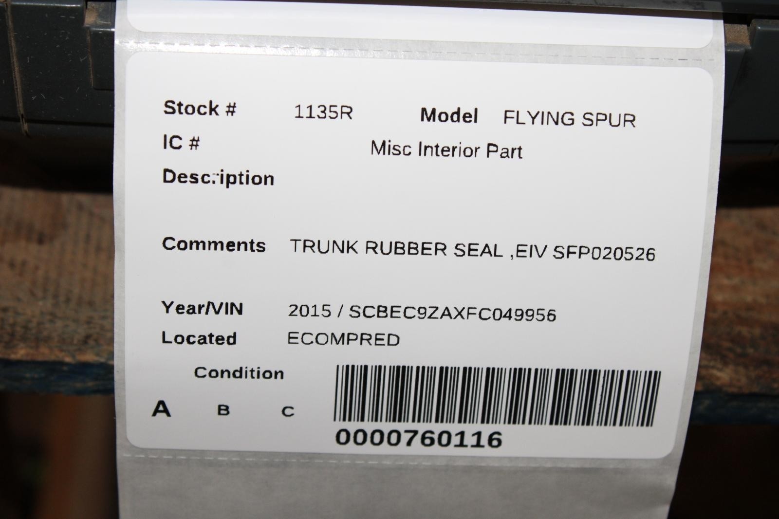 Bentley Flying Spur 2014-2018 Rear Outer window scraper seal Black