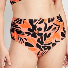 Old Navy High Waisted Bikini Swim Bottoms Feeling Peachy Black & Orange Size XL