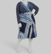 London Times Womens Blue Side-Twist Long Sleeve V-Neck Dress Plus Size 18W