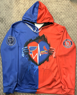 St Louis Cardinals x Blues Men's 3XL Split-Design 2-Sided Hoodie Baseball Hockey