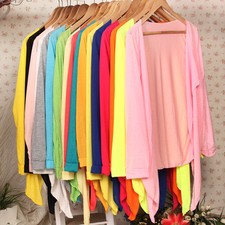 Summer Women Girl Casual Open Cardigan Sweater Long Sleeves Top Colorful 