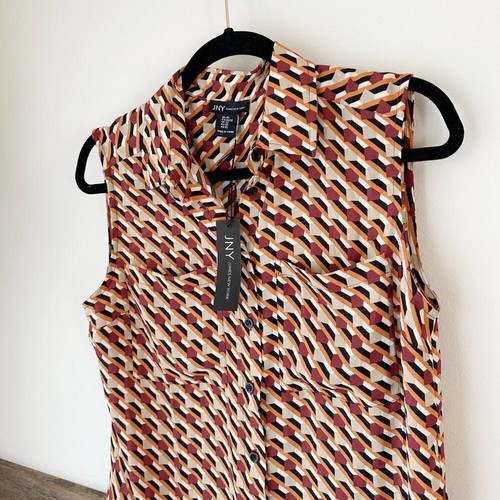 NWT Jones New York Geometric Blouse Top Orange Black Tan XS - Picture 4 of 6
