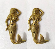 Solid Brass Mermaid Wall Hooks coat Hook Bathroom Towel Hanger Lot of 2 Pcs