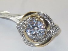 Ladies two tone ring gold cz 3.30 carat steel swirl dress classy realistic 1910