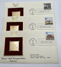 Lot of (3) 1989 First Day of Issue Classic Mail Transportation 22k Gold Stamps