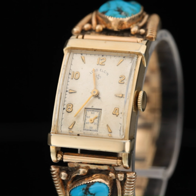 Lord Elgin Men's 14k GF Hand-winding watch w/ 14k Handmade Navajo