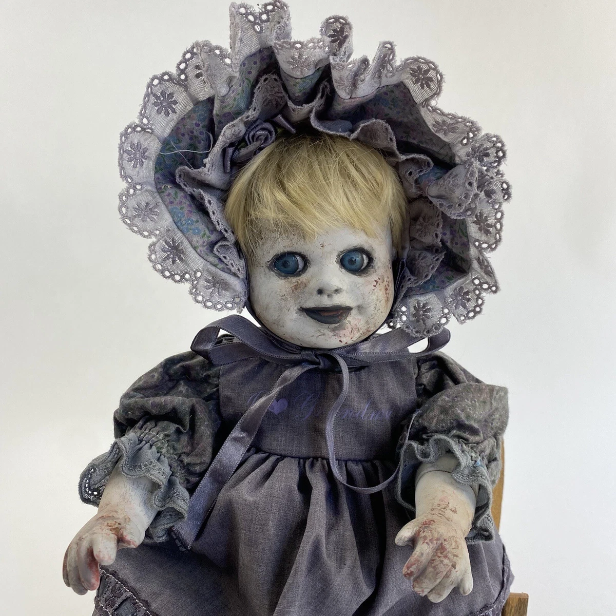 Vintage Creepy Doll Zombie I Love Grandma Ghost Baby Girl Horror Decor Prop
