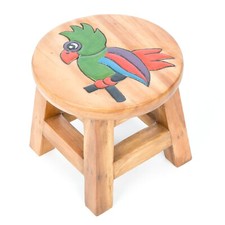 Child's Kids Children Rustic Milking Wooden Stool  PARROT
