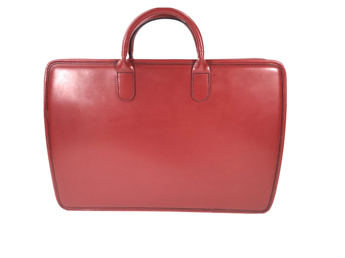 Jack Georges Red Leather Zip Top Hard Case 17 Shoulder Tote Bag
