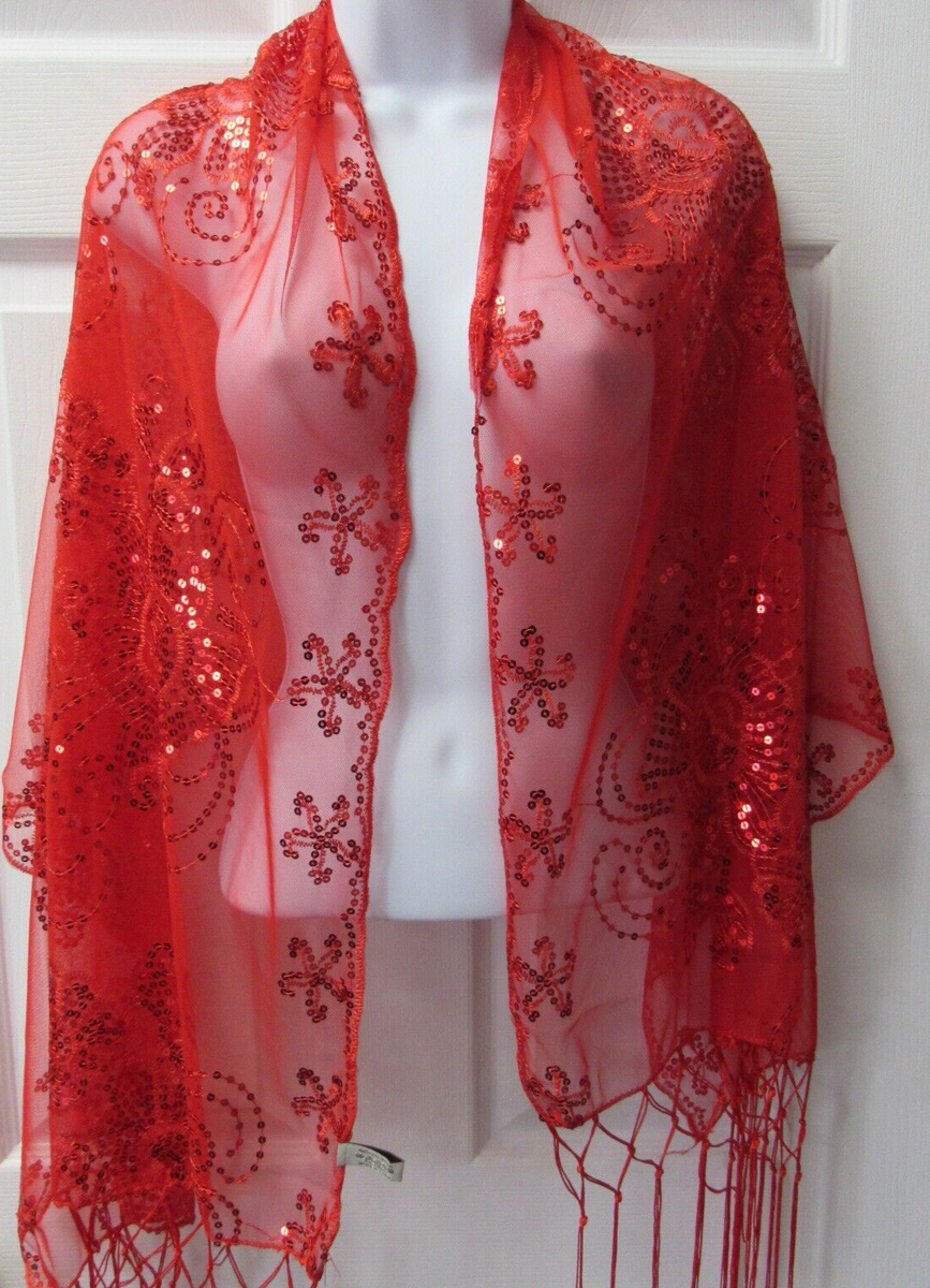 Red Sequin Shawl Scarf Wrap Sparkle Wedding Bridal Prom