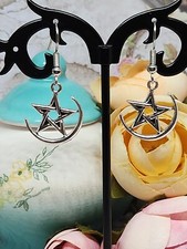 Star Moon Earrings Silver Dangle Earrings FREE SHIPPING